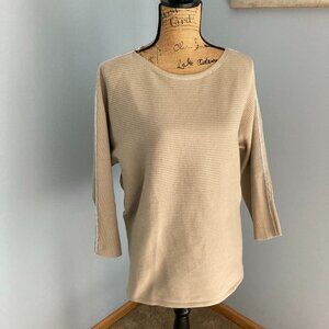 A Love Story Sweater Women Size 1X Beige Rhinestones on Sleeves